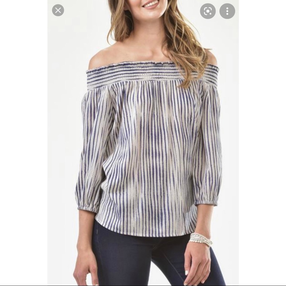 Off-the-Shoulder Blue/White Striped Top